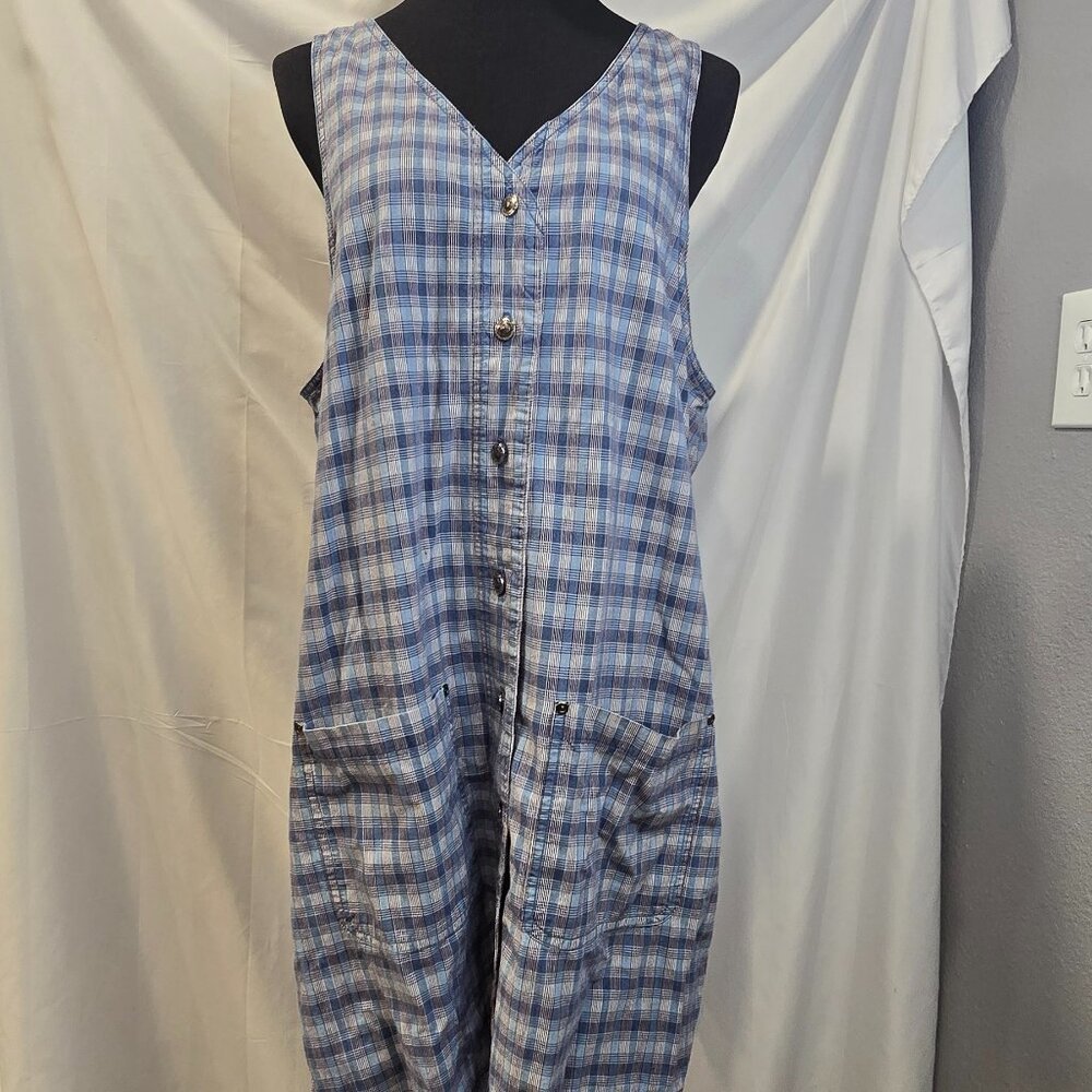 Vintage North Crest Dress Blue Plaid Size XL Button-up Pockets 90's Sleeveless